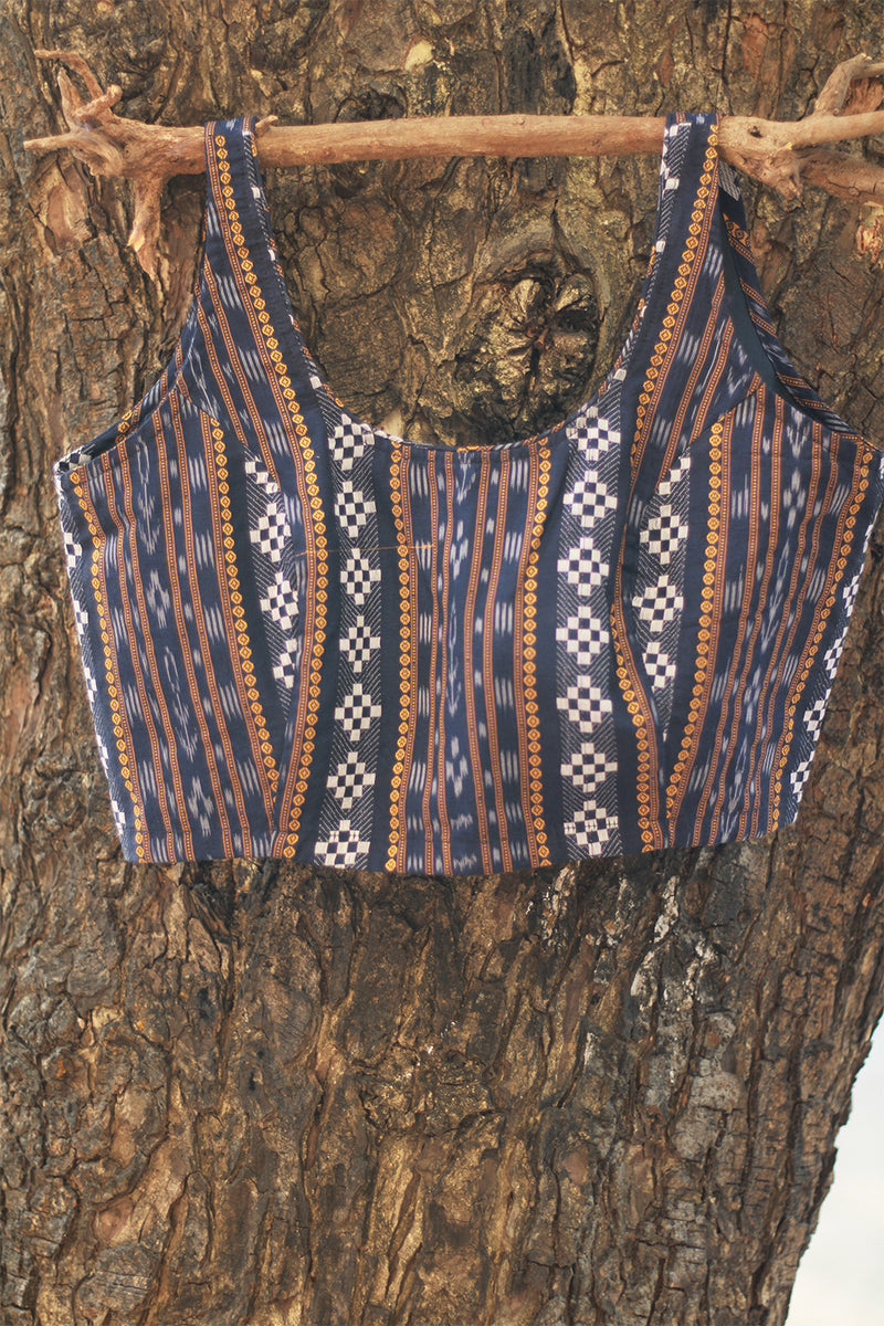 Sleeveless Blouse | Ikkat | Midnight Blue