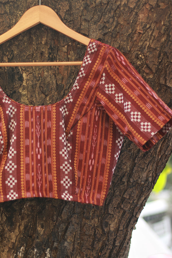 Sleeved Blouse | Ikkat | Maroon