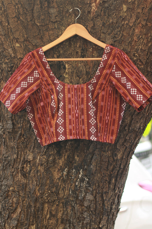 Sleeved Blouse | Ikkat | Maroon