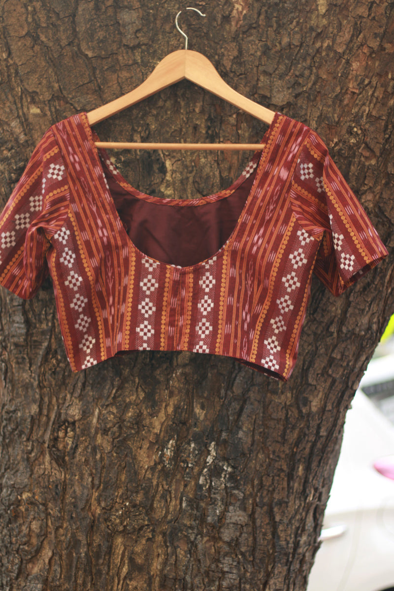 Sleeved Blouse | Ikkat | Maroon