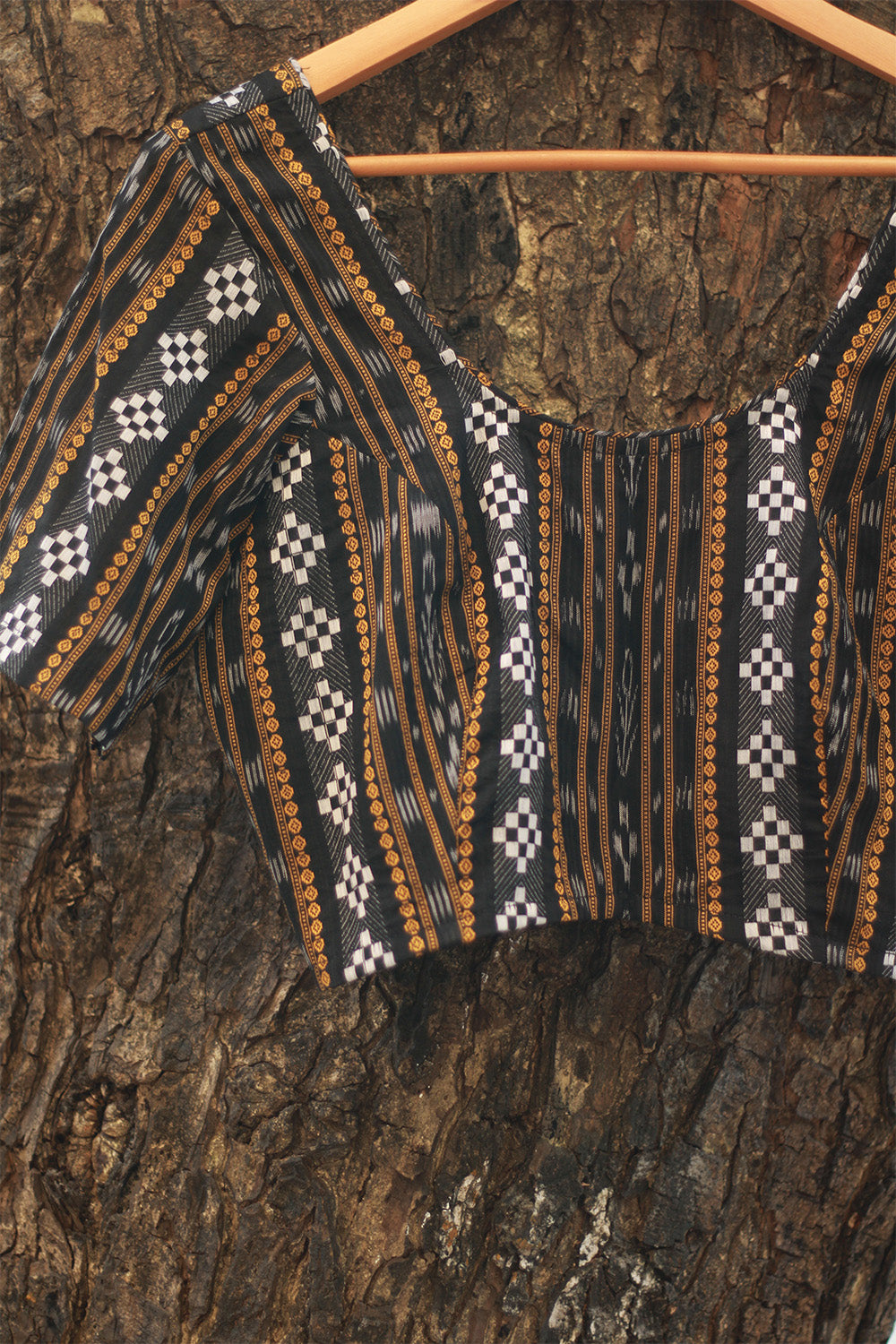 Sleeved Blouse | Ikkat | Charcoal Grey