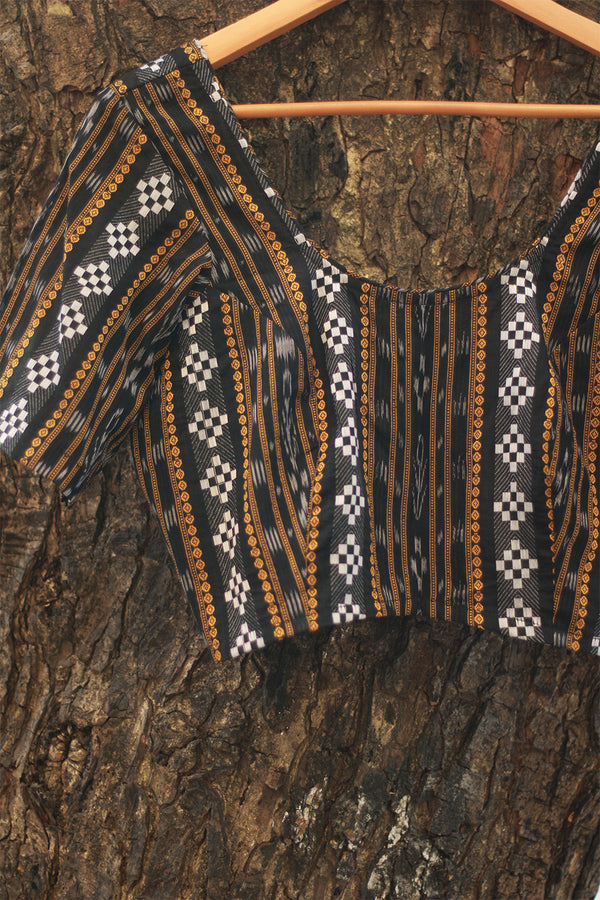 Sleeved Blouse | Ikkat | Charcoal Grey