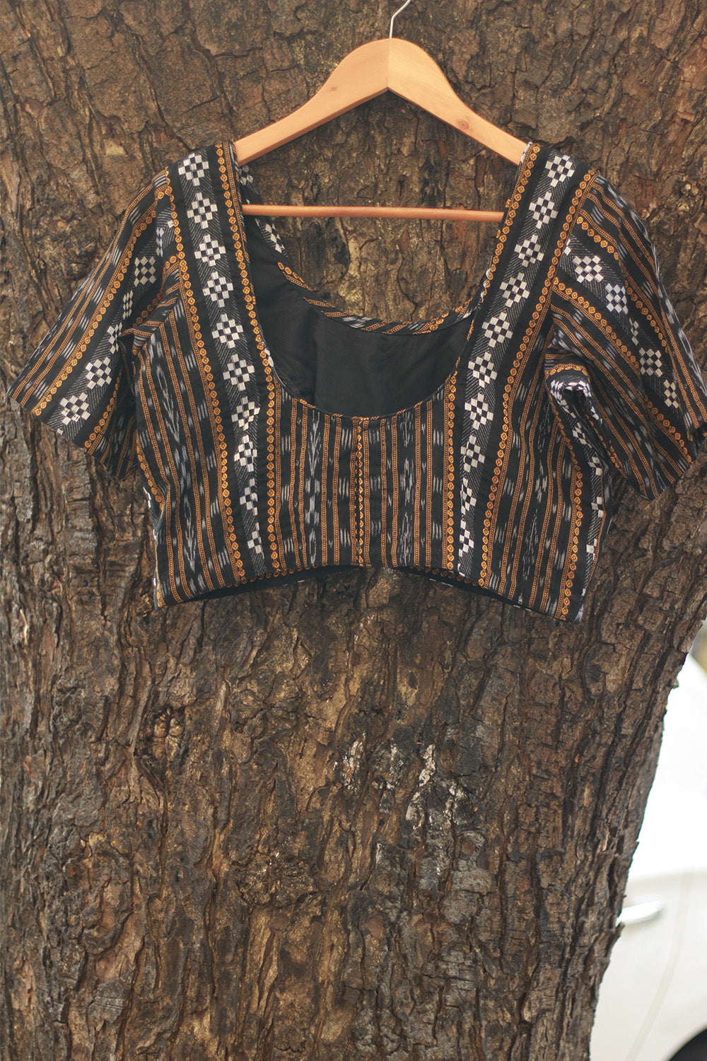 Sleeved Blouse | Ikkat | Charcoal Grey