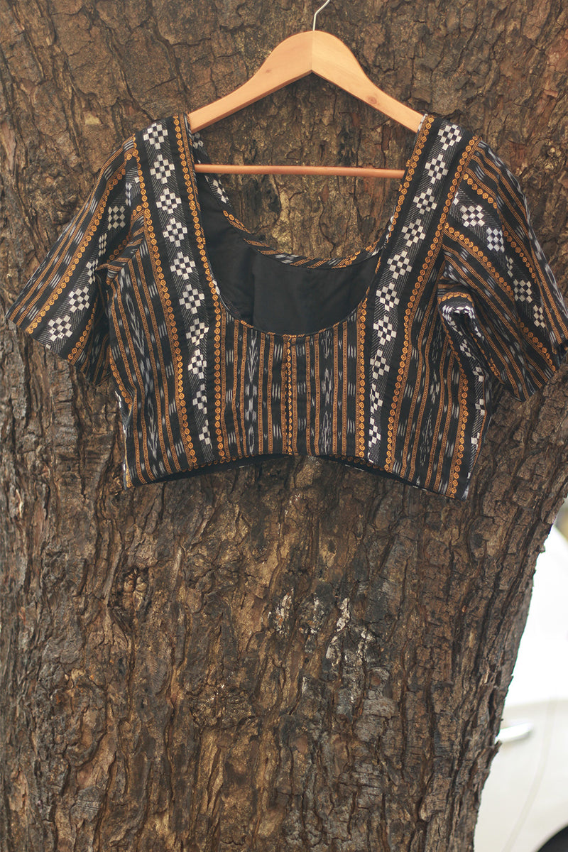 Sleeved Blouse | Ikkat | Charcoal Grey