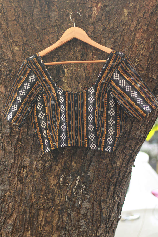 Sleeved Blouse | Ikkat | Charcoal Grey