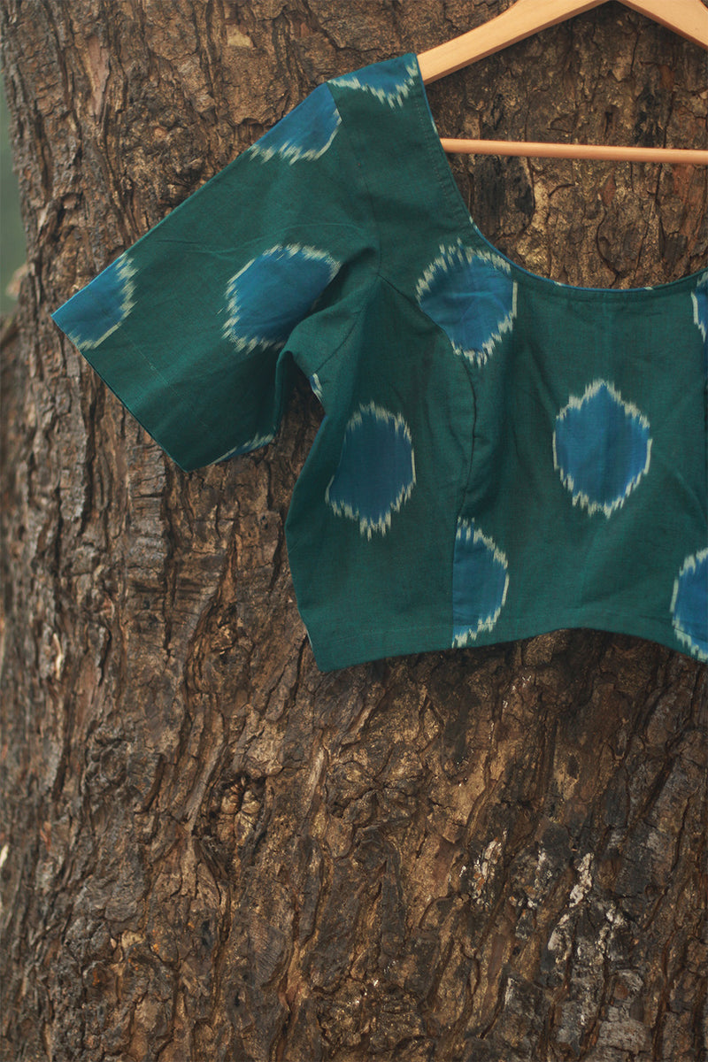 Sleeved Blouse | Ikkat | Teal