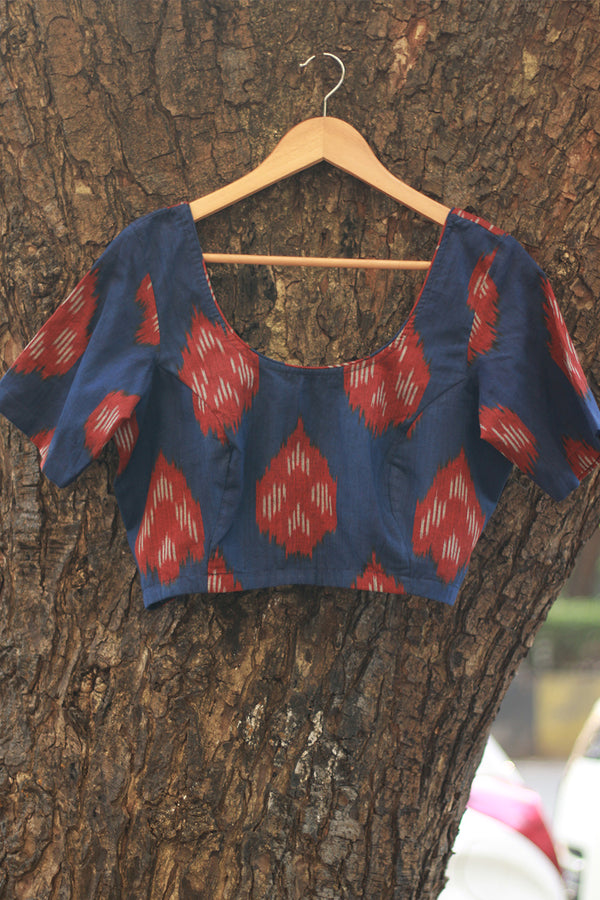 Sleeved Blouse | Ikkat | Prussian Blue