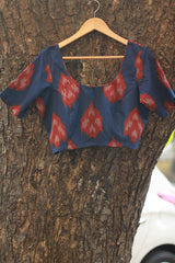Sleeved Blouse | Ikkat | Prussian Blue