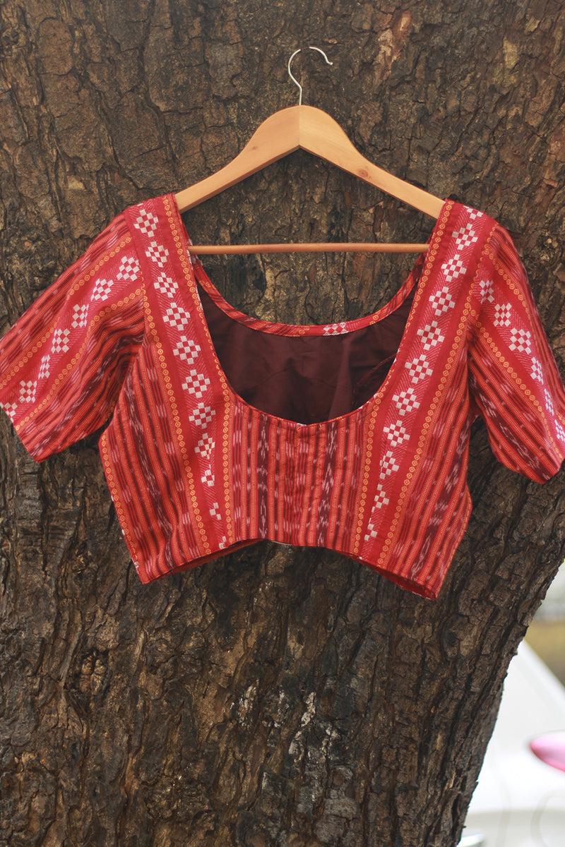 Sleeved Blouse | Ikkat | Burnt Orange