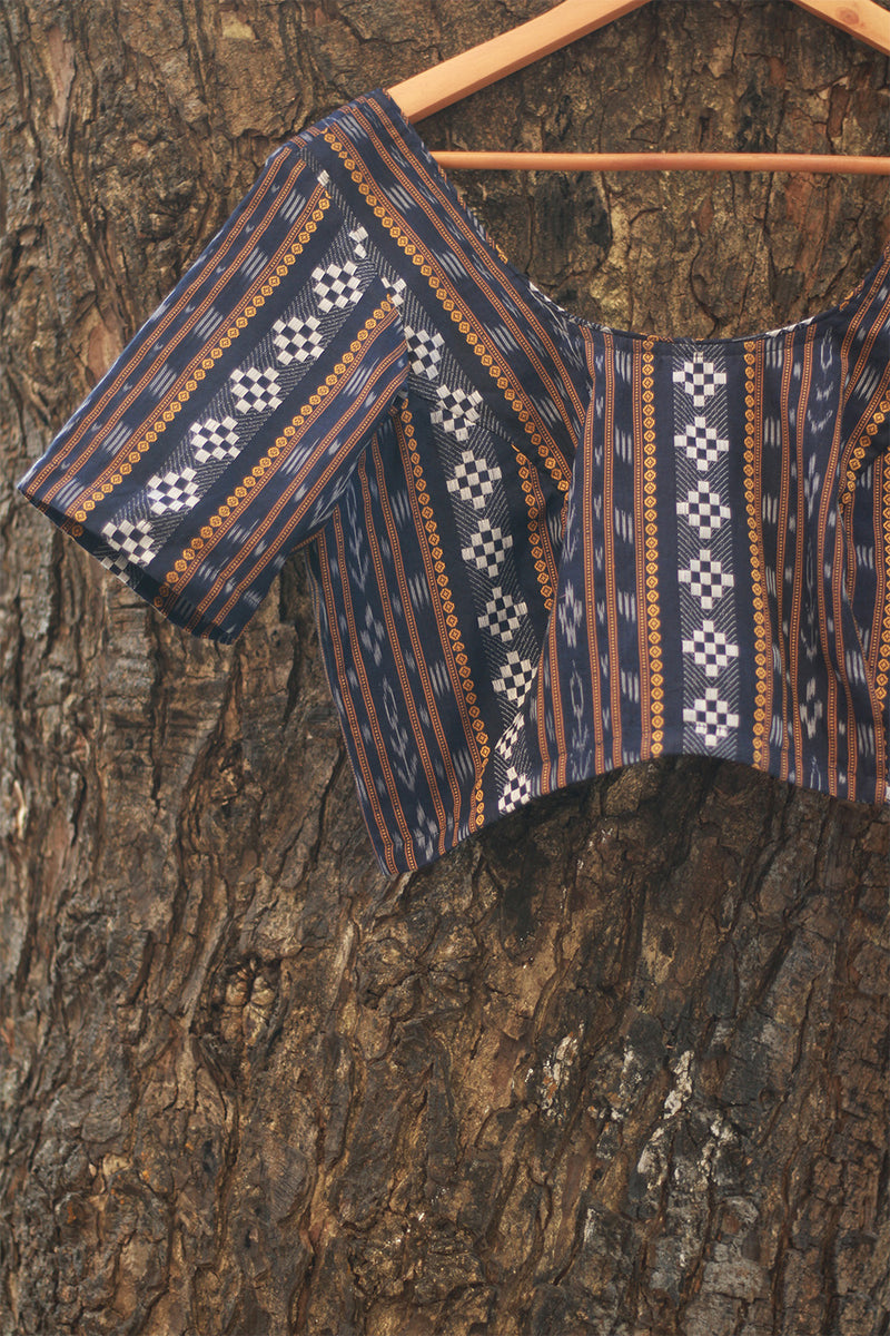 Sleeved Blouse | Ikkat | Midnight Blue