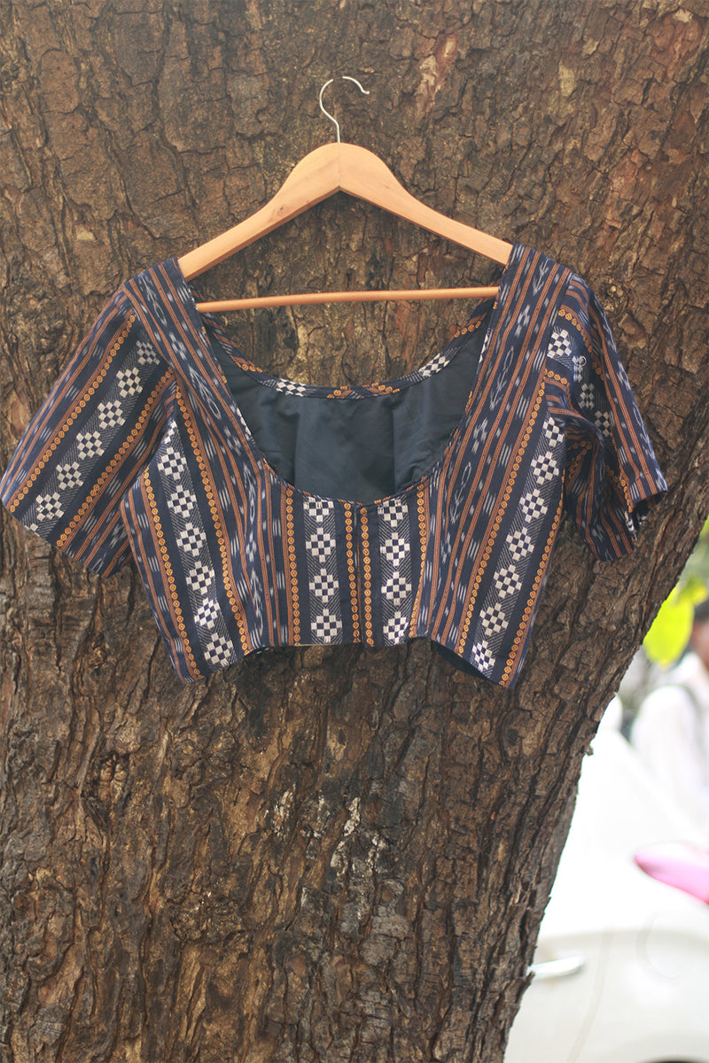 Sleeved Blouse | Ikkat | Midnight Blue