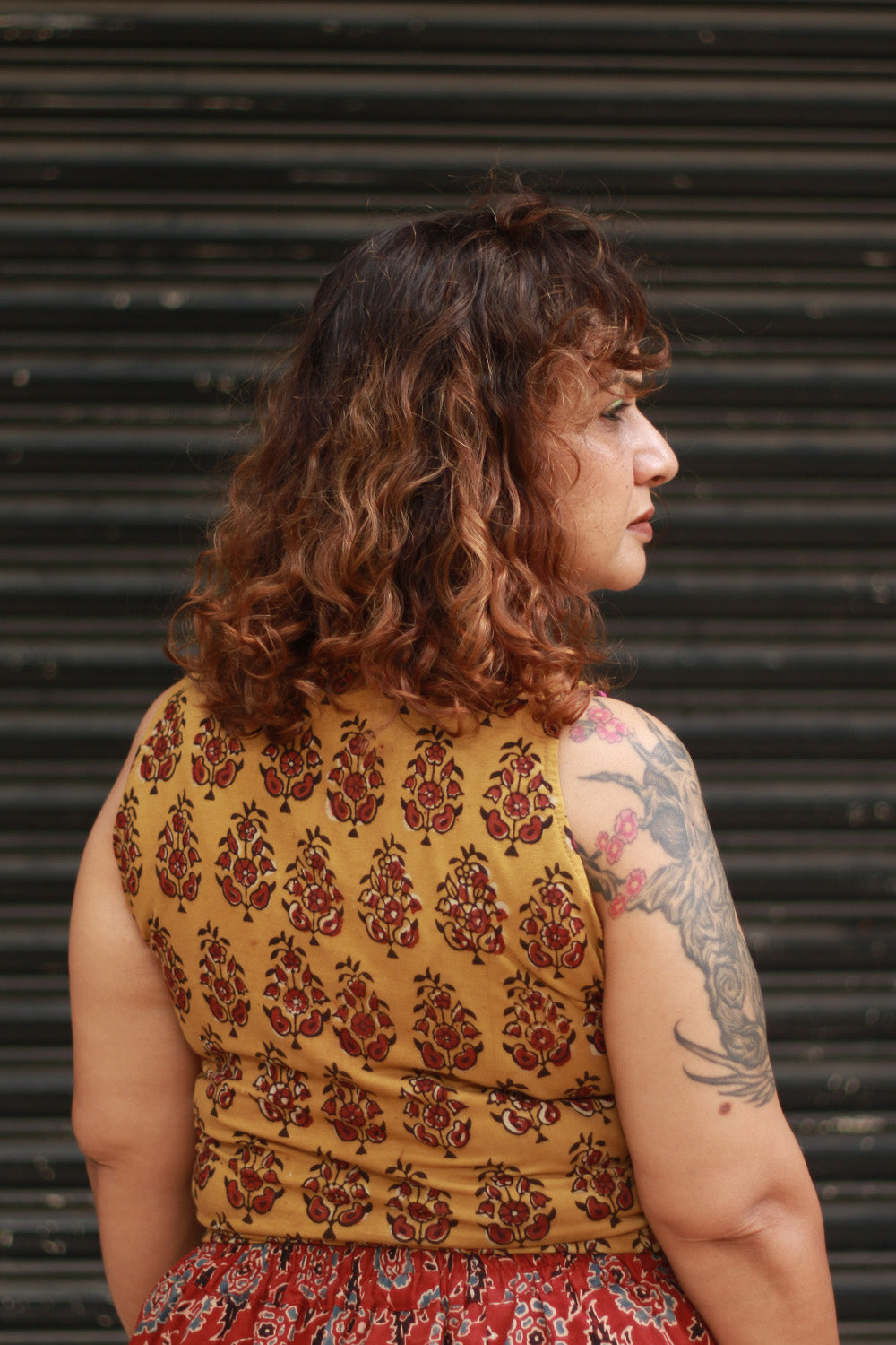 Kirgiti | Stretchable Blouse / Crop Top | High Neck |  Mustard Dabu