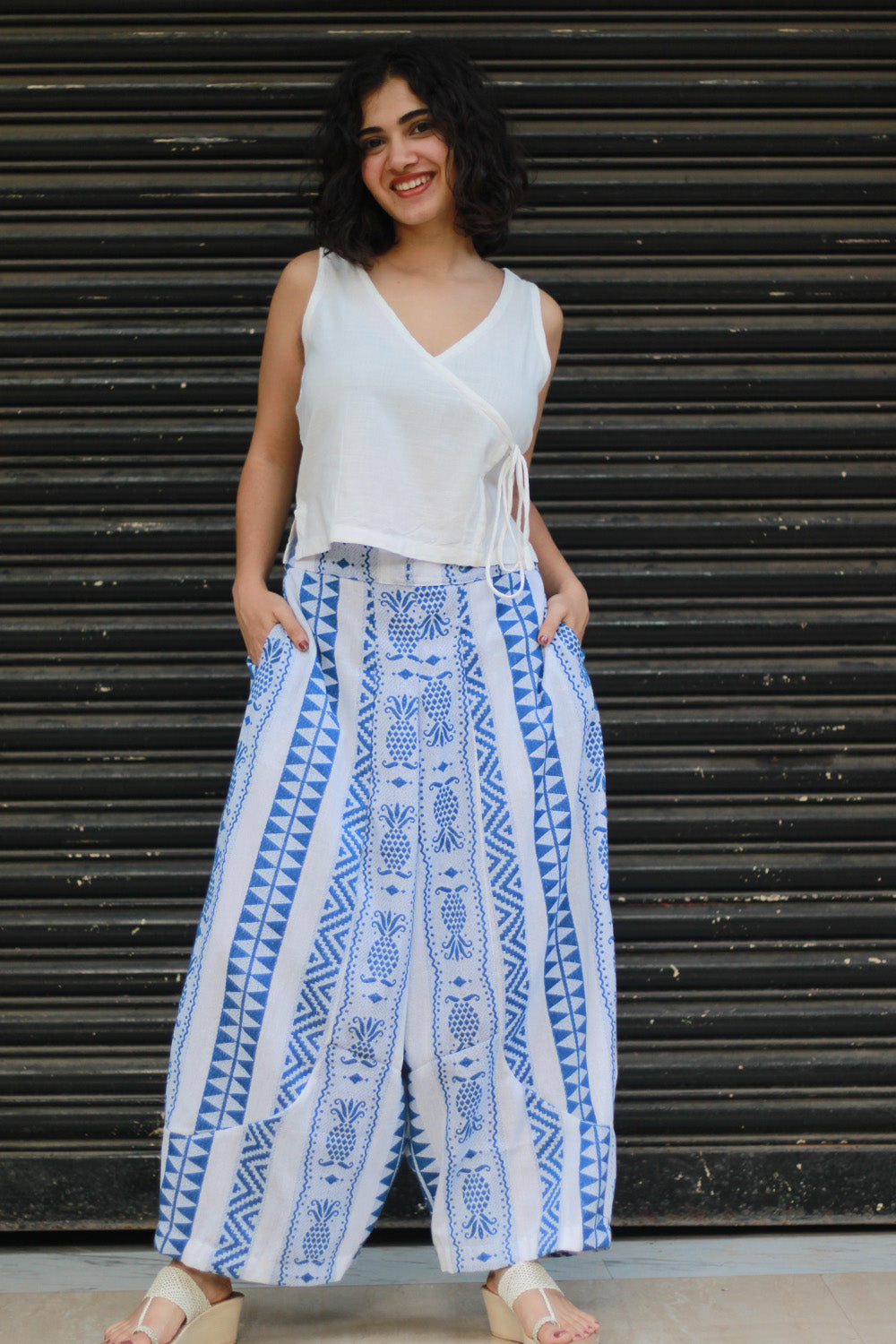 Balloon Pants | White & Blue