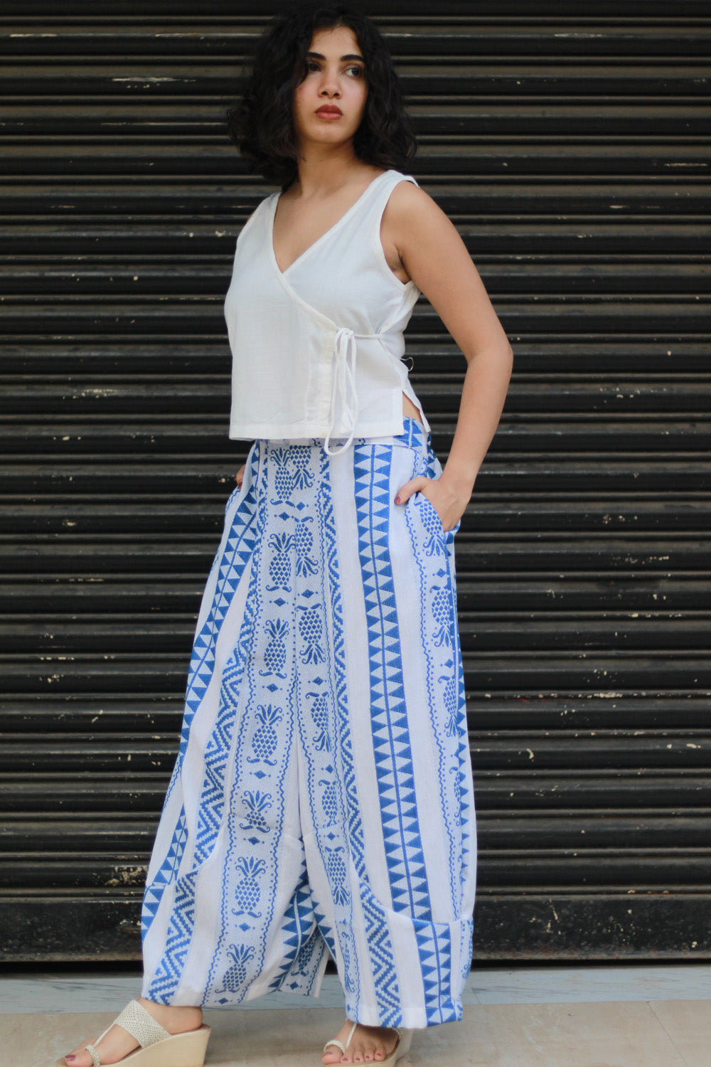 Balloon Pants | White & Blue