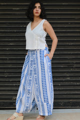 Ananas | Balloon Pants | Cotton White & Blue