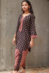 Shubhra | Dhoti Kurta Co-Ord Set | Noir Lotus Ajrakh