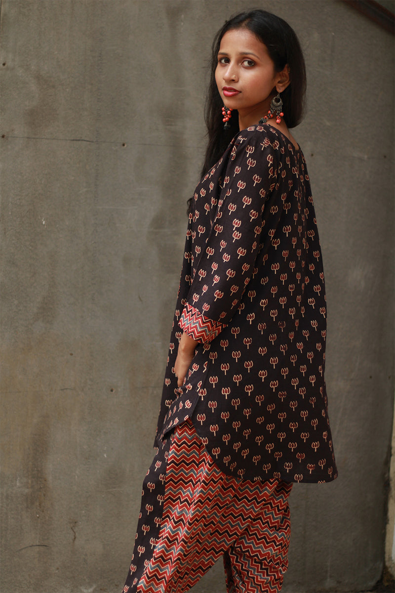 Shubhra | Dhoti Kurta Co-Ord Set | Noir Lotus Ajrakh