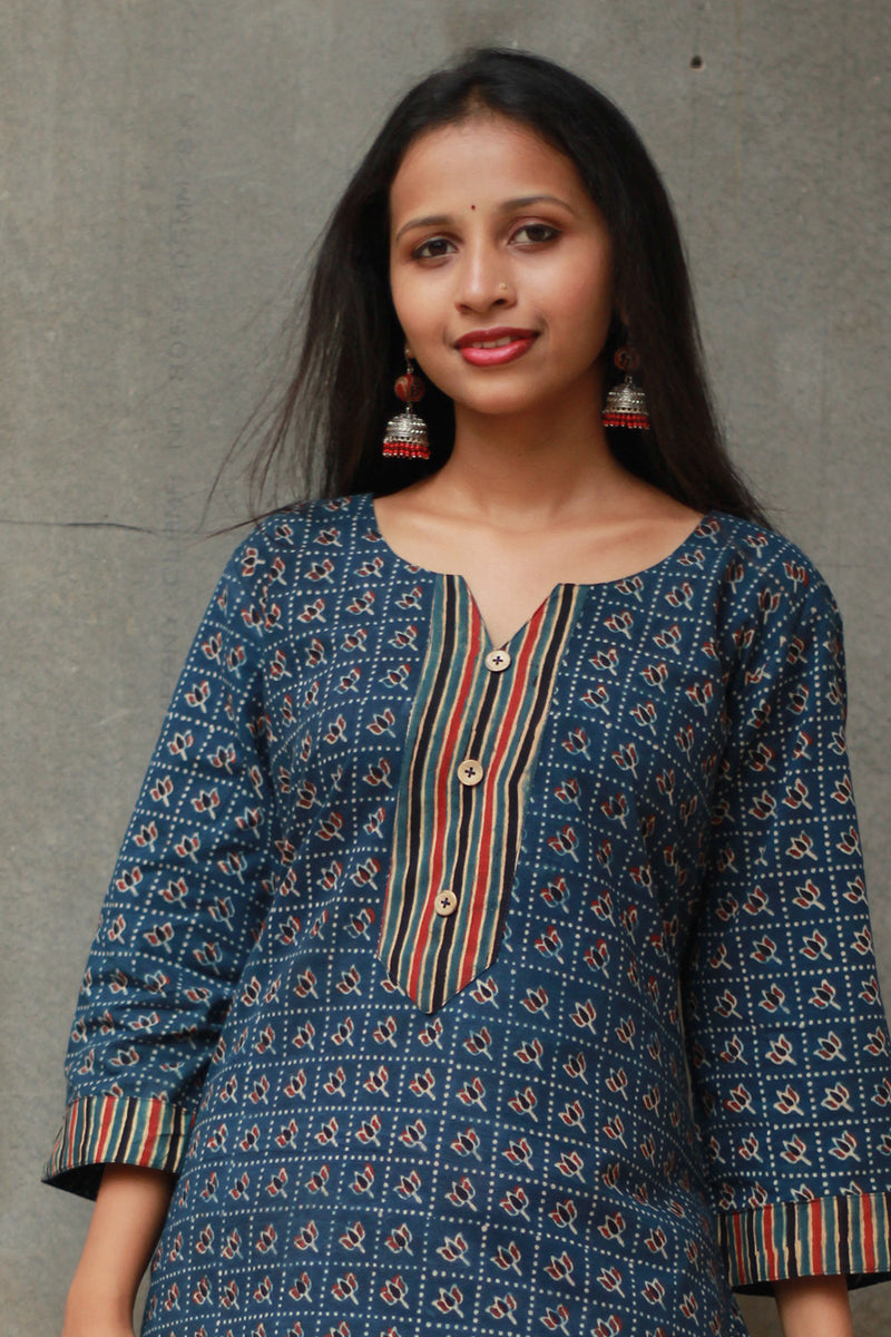 Shubhra | Dhoti Kurta Co-Ord Set | Blue Lotus Ajrakh