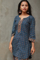 Shubhra | Dhoti Kurta Co-Ord Set | Blue Lotus Ajrakh