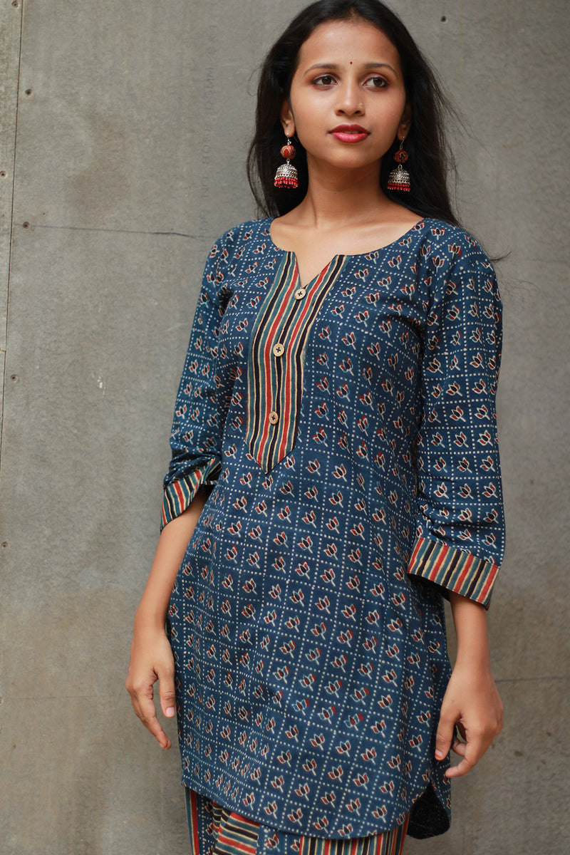 Shubhra | Dhoti Kurta Co-Ord Set | Blue Lotus Ajrakh