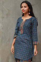 Shubhra | Dhoti Kurta Co-Ord Set | Blue Lotus Ajrakh