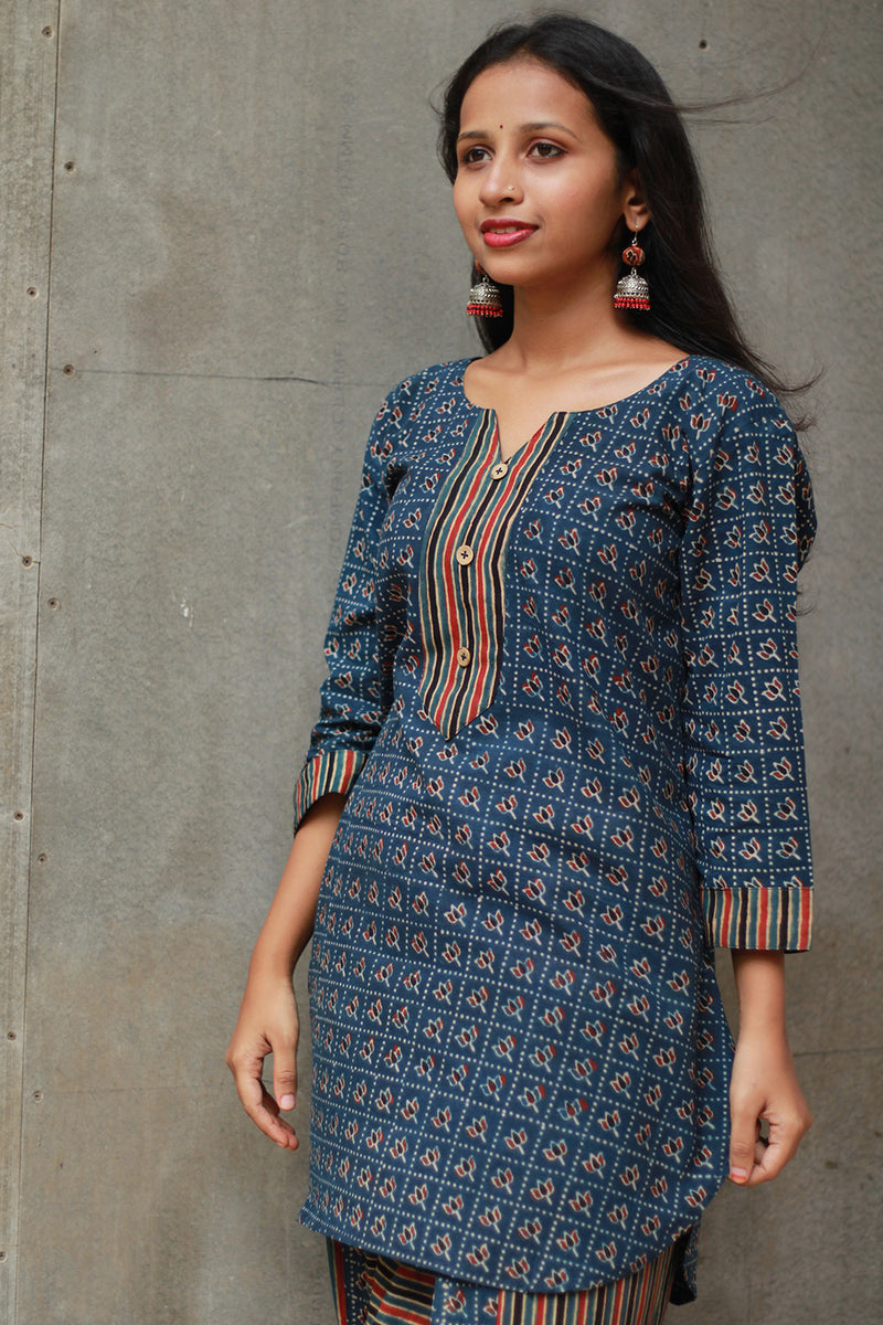 Shubhra | Dhoti Kurta Co-Ord Set | Blue Lotus Ajrakh