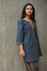 Shubhra | Dhoti Kurta Co-Ord Set | Blue Lotus Ajrakh