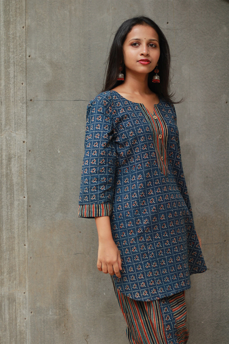 Shubhra | Dhoti Kurta Co-Ord Set | Blue Lotus Ajrakh