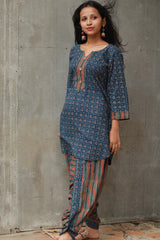 Shubhra | Dhoti Kurta Co-Ord Set | Blue Lotus Ajrakh