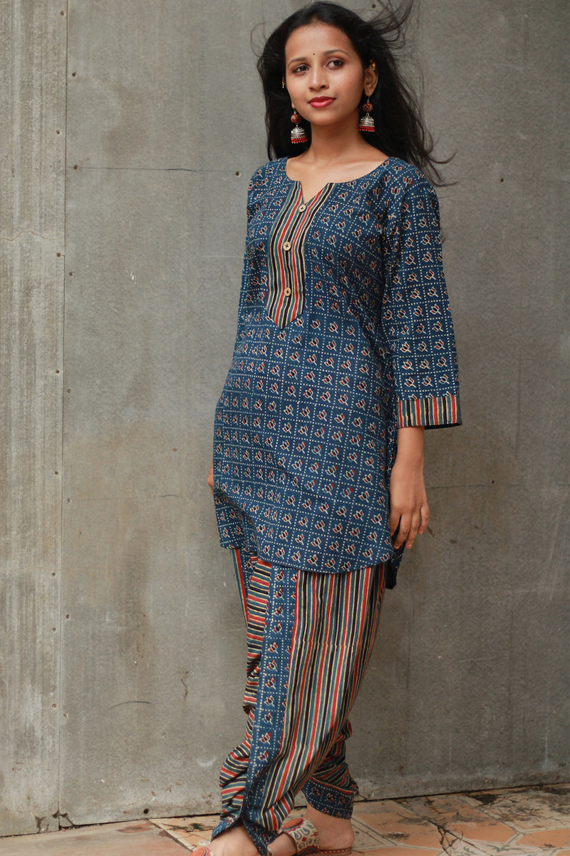 Shubhra | Dhoti Kurta Co-Ord Set | Blue Lotus Ajrakh