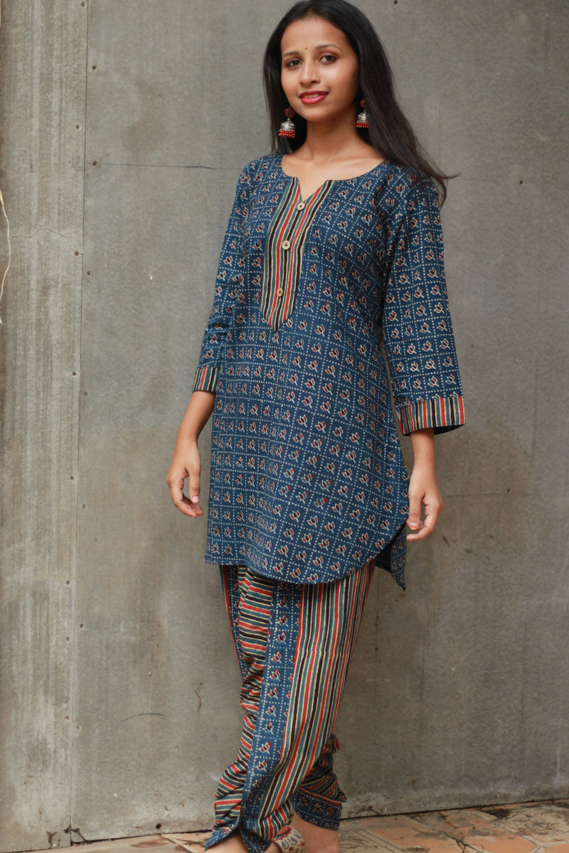 Shubhra | Dhoti Kurta Co-Ord Set | Blue Lotus Ajrakh