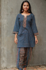 Shubhra | Dhoti Kurta Co-Ord Set | Blue Lotus Ajrakh