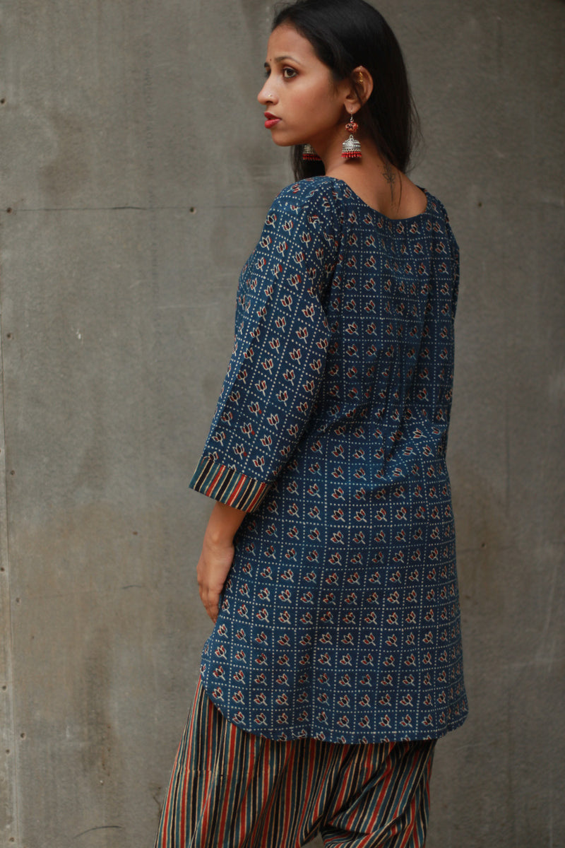 Shubhra | Dhoti Kurta Co-Ord Set | Blue Lotus Ajrakh