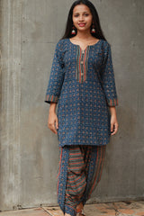 Shubhra | Dhoti Kurta Co-Ord Set | Blue Lotus Ajrakh