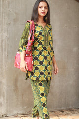 Shubhra | Dhoti Kurta Co-Ord Set | Green Shatkon Ajrakh