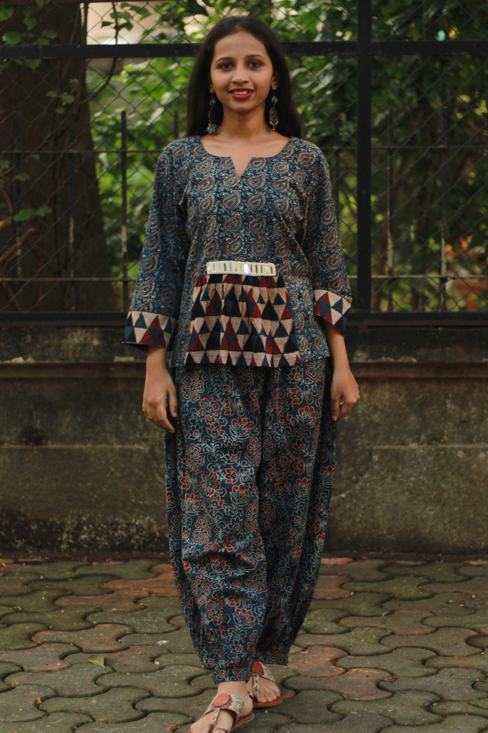 Afsana | Co-Ord Set with Mirrorwork | Indigo Paisley Ajrakh