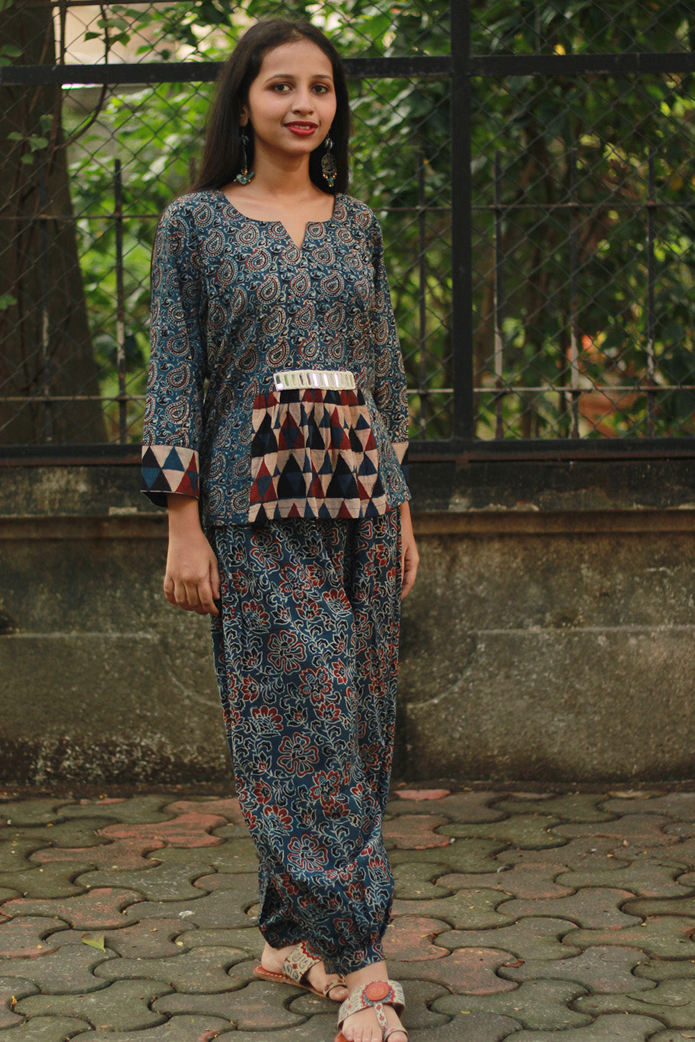 Afsana | Co-Ord Set with Mirrorwork | Indigo Paisley Ajrakh