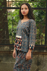Afsana | Co-Ord Set with Mirrorwork | Indigo Paisley Ajrakh