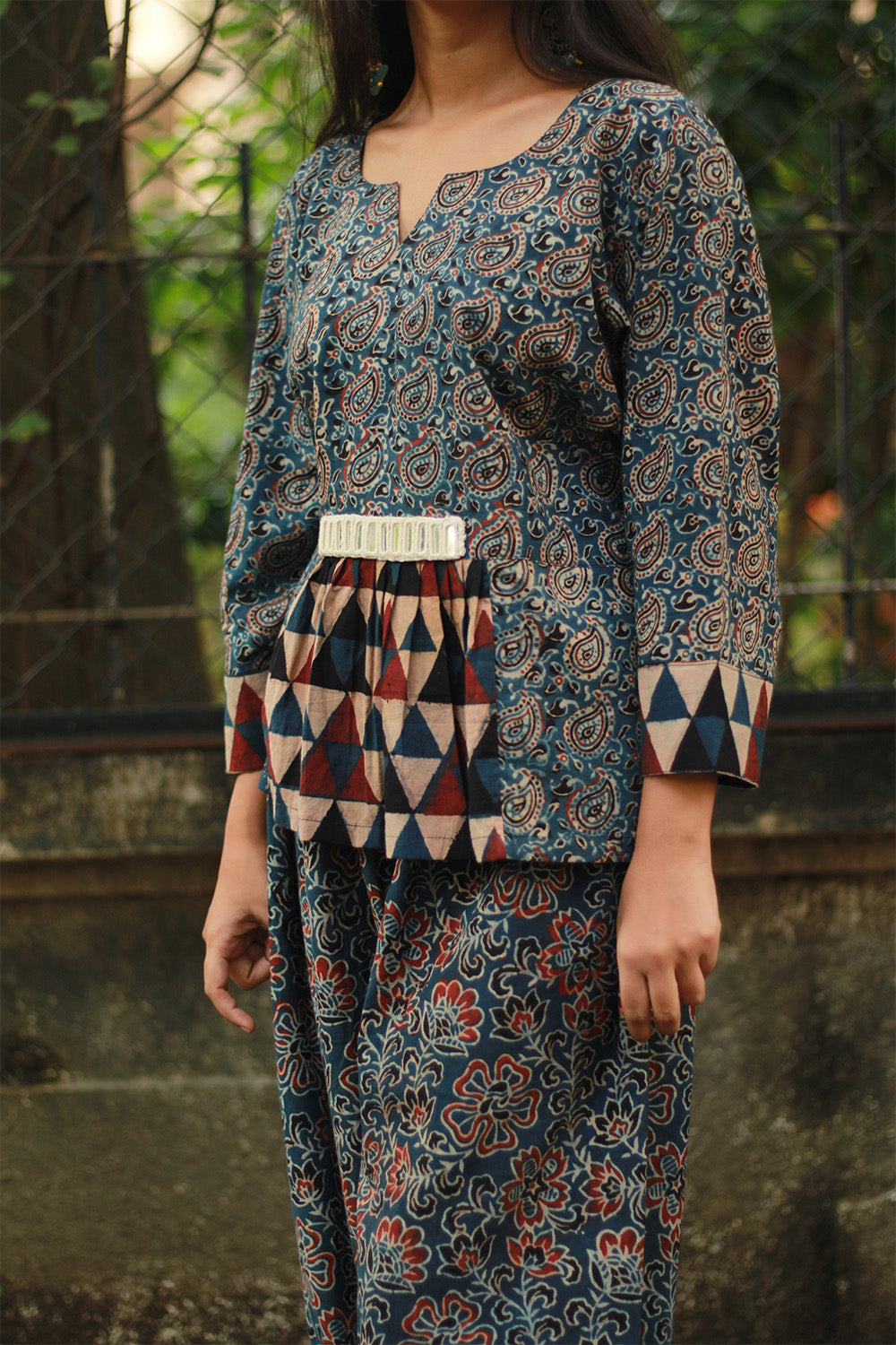 Afsana | Co-Ord Set with Mirrorwork | Indigo Paisley Ajrakh