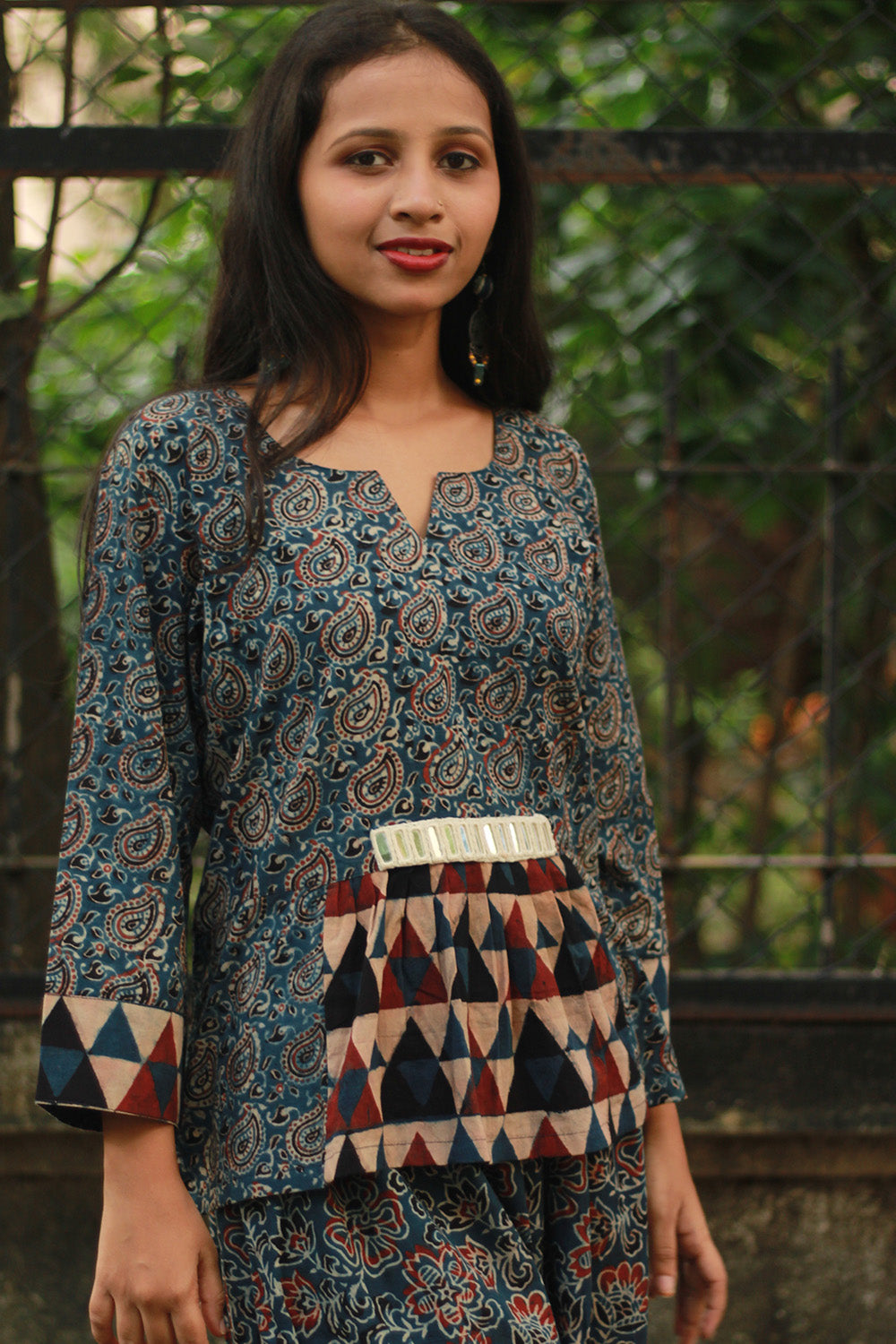 Afsana | Co-Ord Set with Mirrorwork | Indigo Paisley Ajrakh