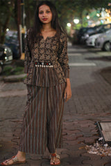 Afsana | Co-Ord Set with Mirrorwork | Noir Paisley Ajrakh
