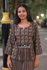 Afsana | Co-Ord Set with Mirrorwork | Noir Paisley Ajrakh