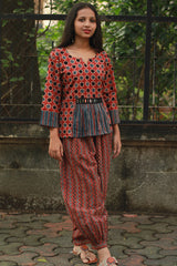 Afsana | Co-Ord Set with Mirrorwork | Madder Shatkon Ajrakh