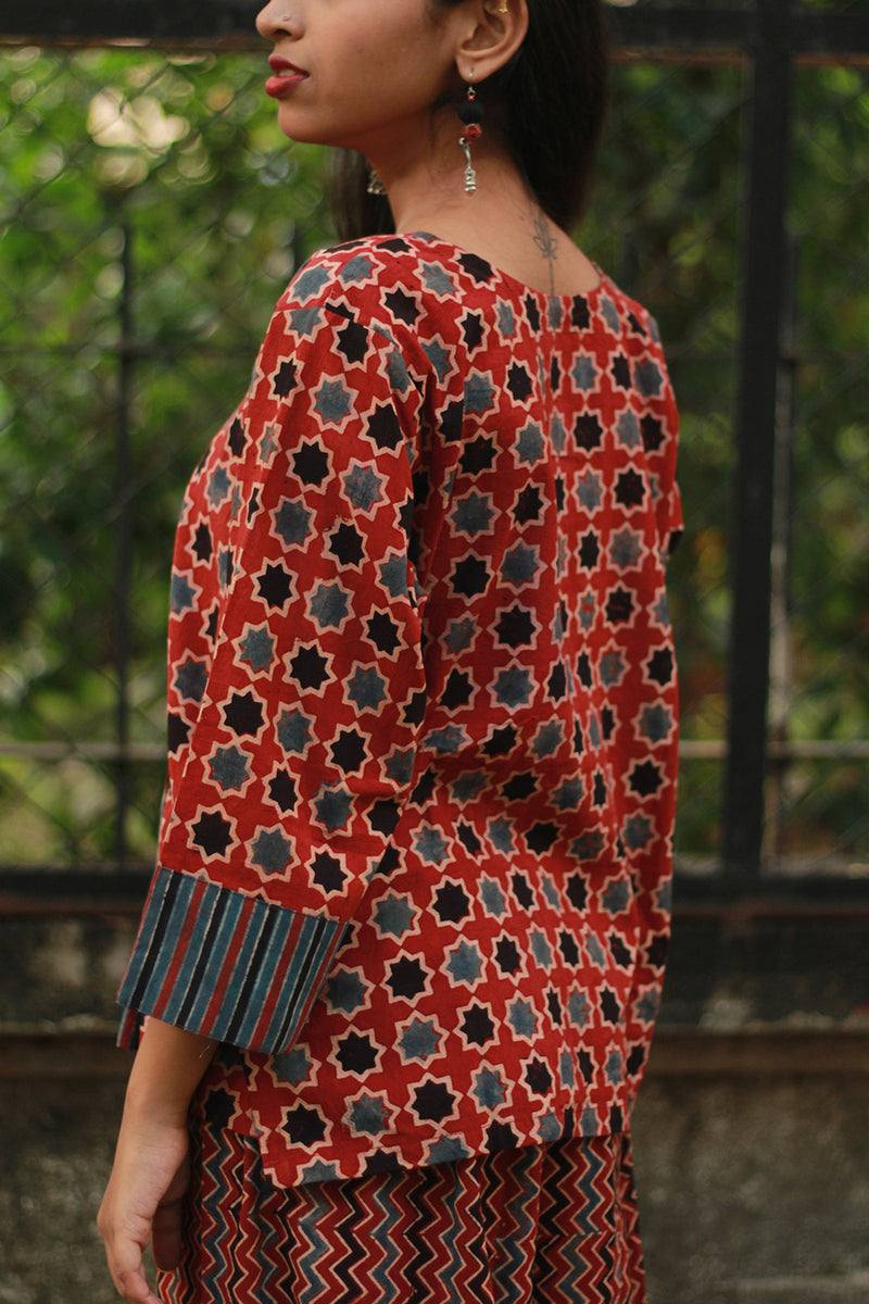 Afsana | Co-Ord Set with Mirrorwork | Madder Shatkon Ajrakh