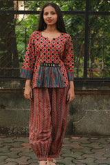 Afsana | Co-Ord Set with Mirrorwork | Madder Shatkon Ajrakh
