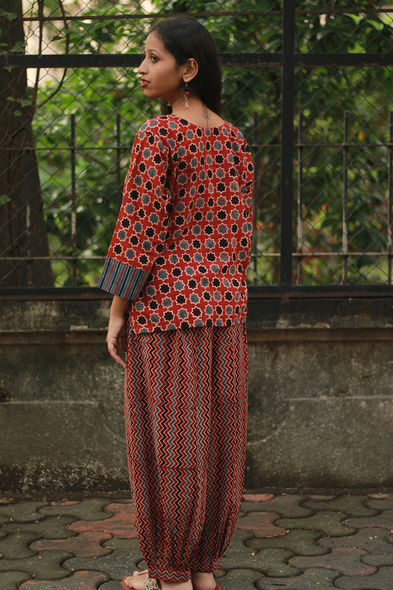 Afsana | Co-Ord Set with Mirrorwork | Madder Shatkon Ajrakh