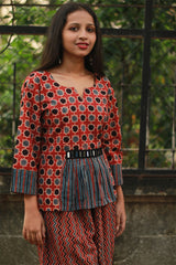 Afsana | Co-Ord Set with Mirrorwork | Madder Shatkon Ajrakh