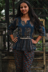 Afsana | Co-Ord Set with Mirrorwork | Navy Paisley Ajrakh