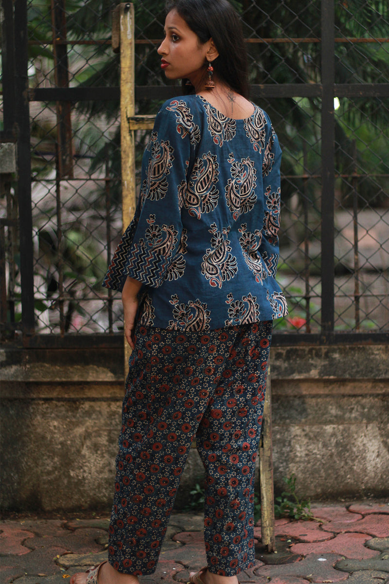 Afsana | Co-Ord Set with Mirrorwork | Navy Paisley Ajrakh