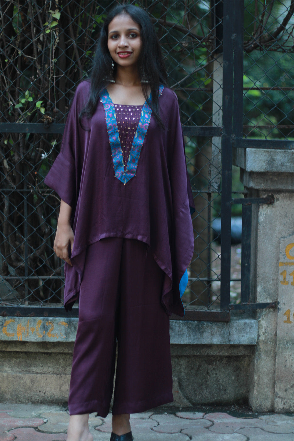 Saumya | Wide Leg Pants | Modal Silk | Wine